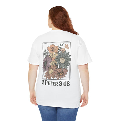 Grow in Grace Floral Scripture Tee – 2 Peter 3:18