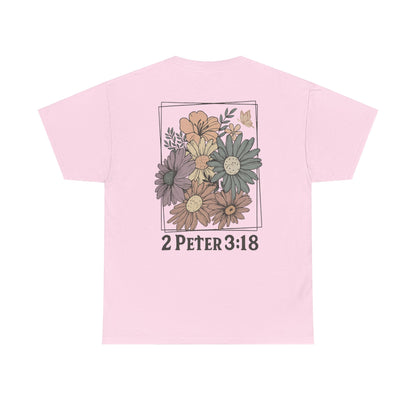 Grow in Grace Floral Scripture Tee – 2 Peter 3:18