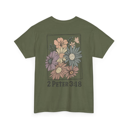 Grow in Grace Floral Scripture Tee – 2 Peter 3:18