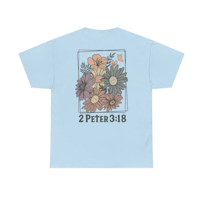 Grow in Grace Floral Scripture Tee – 2 Peter 3:18